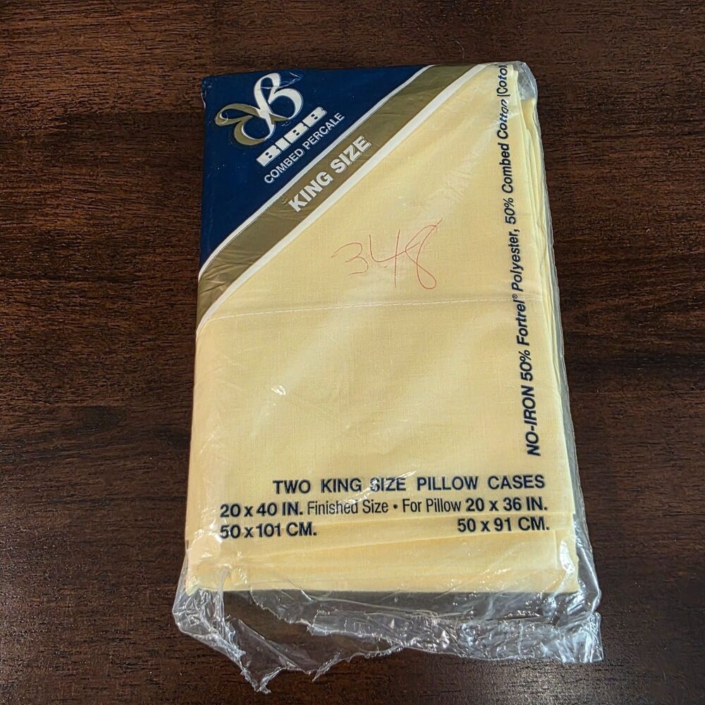 2 Bibb Vintage Combed Percale Yellow King Pillow Cases USA 50/50 POLY COTTON